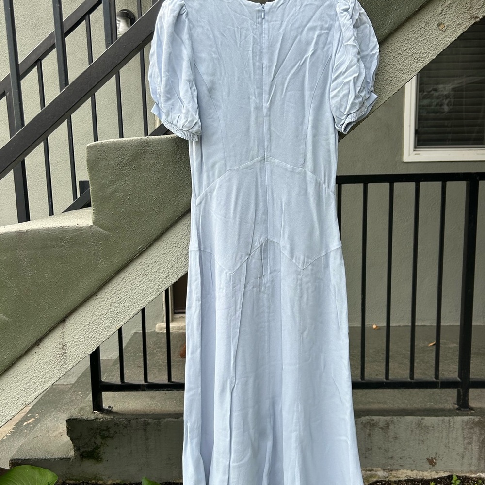 NWT Reformation x Anthropologie Delia Bow Midi Dress Light Blue Size 4 - Picture 11 of 12